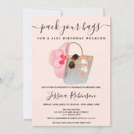 Beach-säckfödelsedag silver rosa glitter helg inbjudningar