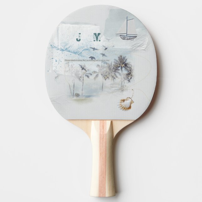 Beach Sand and Sea Collage med Initialer Pingisracket (Framsidan)