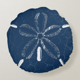 Beach Sand Dollar Navy Blue White Rund Kudde