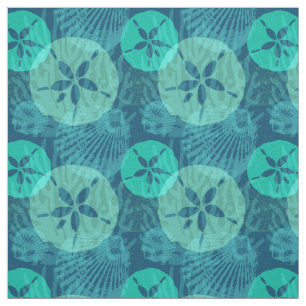 Beach Sand Dollars och Seashells Ocean Blue Aqua Tyg