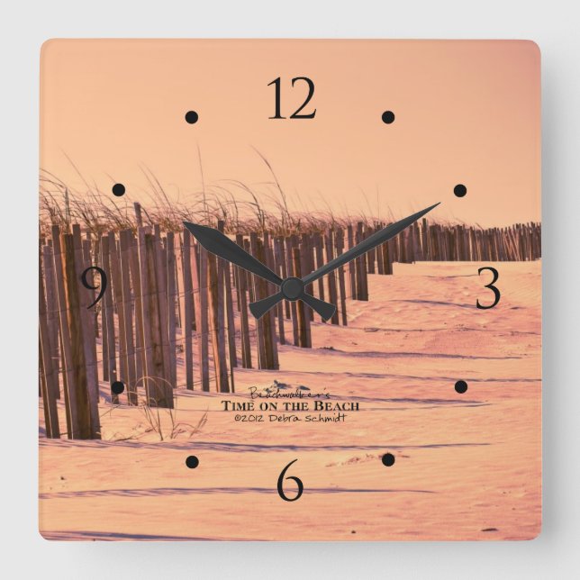 Beach Sand Dunes Fence Clock Fyrkantig Klocka (Framsida)