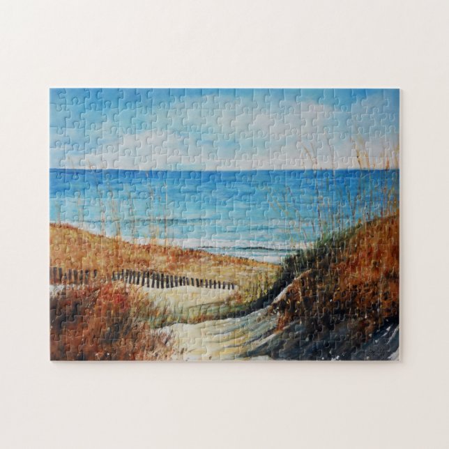 Beach Sand Dunes Ocean Painting Pussel (Horisontell)