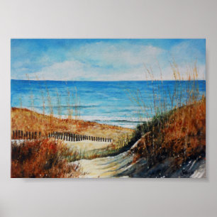Beach Sand Dunes och Ocean Painting Glossy Poster