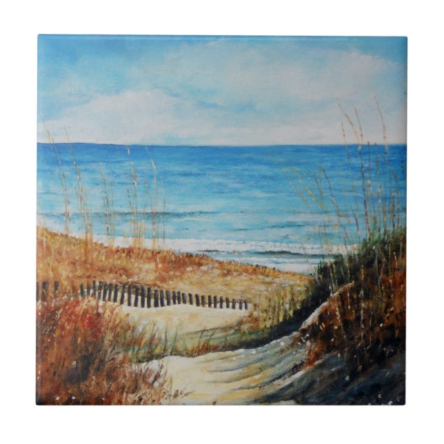 Beach Sand Dunes och Ocean Painting Kakelplatta (Framsidan)