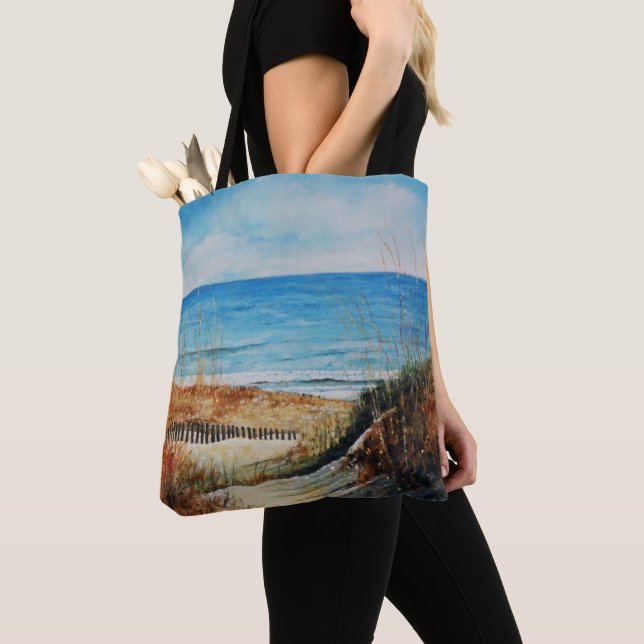 Beach Sand Dunes och Ocean Painting | Tote Bag Tygkasse (Närbild)
