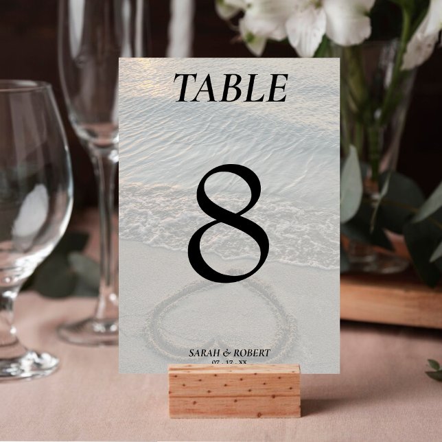 Beach Sand Heart-bröllopsmottagning Bordsnummer (Beach Sand Heart Wedding Reception Table Number)