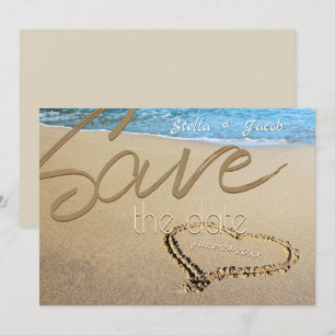 Beach Sand Heart Fold Spara datum Inbjudningar