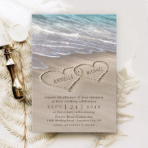 Beach Sand Hearts Elegant Tropical Modern Bröllop