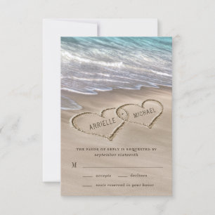 Beach Sand Hearts Elegant Tropical Modern Bröllop OSA Kort