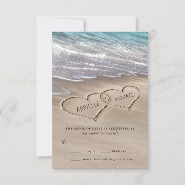 Beach Sand Hearts Elegant Tropical Modern Bröllop OSA Kort (Framsida)