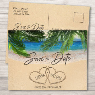 Beach Sand Hearts Handflatan Spara datum meddeland Vykort