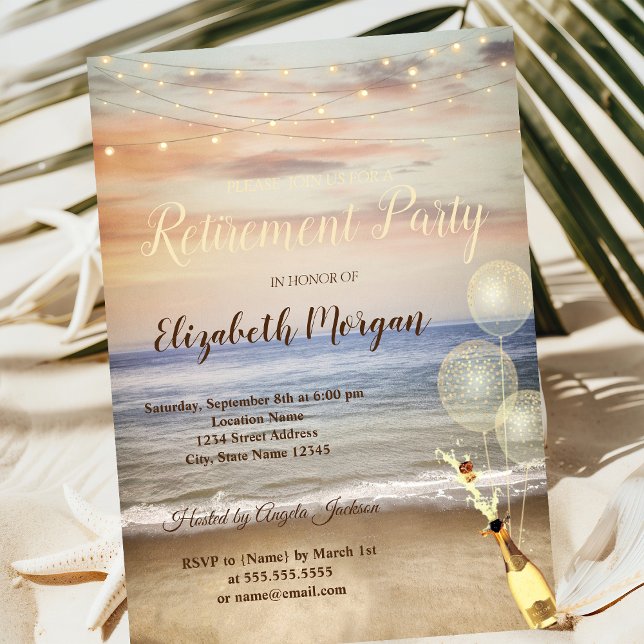 Beach Sand Himlar-ballonger,Vin Pension Party Inbjudningar (Skapare uppladdad)