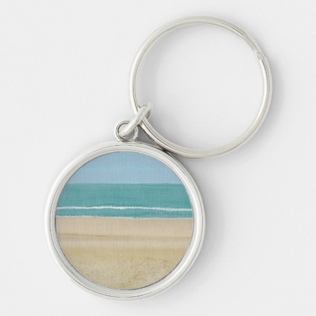 Beach Sand Ocean Scene på nyckelkedjor Rund Silverfärgad Nyckelring (Framsidan)