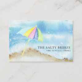 *~* Beach Sand Parbrella Sea QR Watercolor Ocean Visitkort