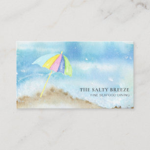 *~* Beach Sand Parbrella Watercolor Sea Ocean QR Visitkort