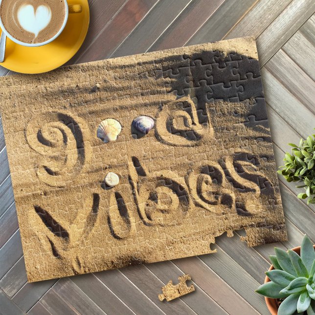 Beach Sand Photo Good Vibes Quote Vacation Modern Pussel (Skapare uppladdad)