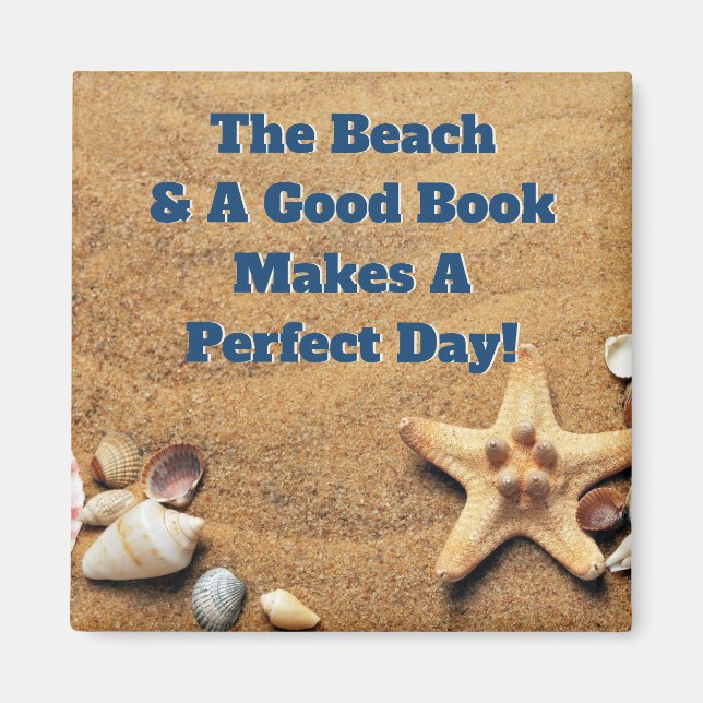 Beach Sand Sea Snäcka Bra Bok Klubb Bibliophile Magnet (Framsidan)