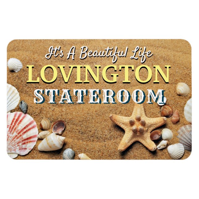 Beach Sand Seashells Photo Cruise Room Monogram Magnet (Horisontell)