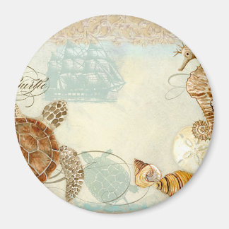 Beach Sand Seashore Collage Turtle Sea Horse Snäck Magnet