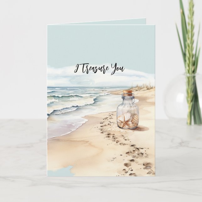 Beach Sand Starfish Bottle I Treasure You Kort (Framsida)