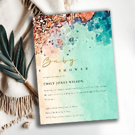 BEACH SAND STEN WATERCOLOR BABY SHOWER INBJUDAN