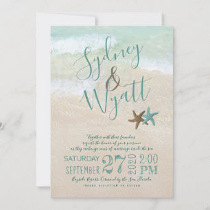 Beach Sand Typography Starfish Wedding bjudande Inbjudningar