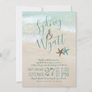 Beach Sand Typography Starfish Wedding bjudande Inbjudningar