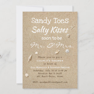 Beach Sand & White Typography Couples Shower Inbjudningar