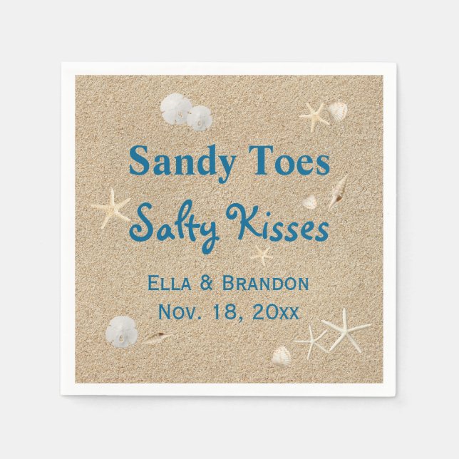 Beach Sandy Toes Salty Kisses Bröllop Napkin Pappersservett (Framsidan)