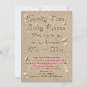 Beach Sandy Toes Salty Kisses bröllopsinbjudan ros Inbjudningar
