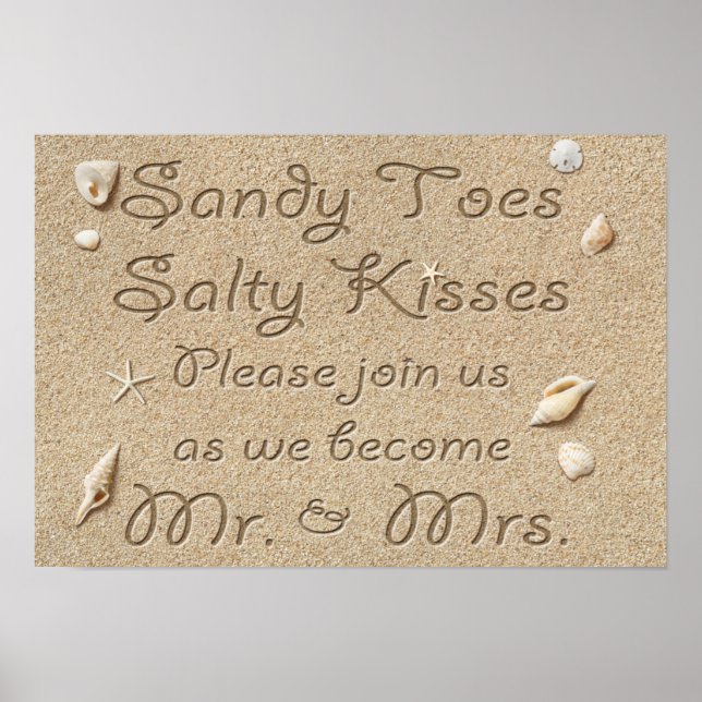 Beach Sandy Toes Salty Kisses Mr & Mrs Poster (Framsidan)