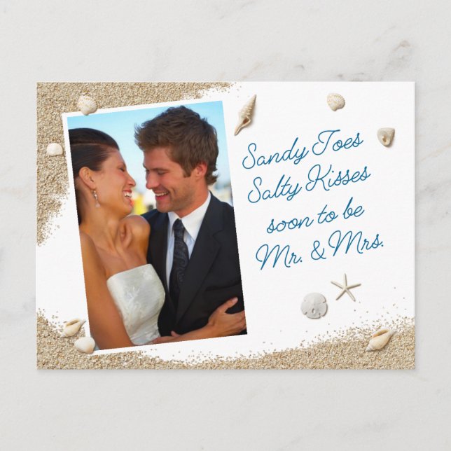 Beach Sandy Toes Salty Kisses Photo Save Date Meddelande Vykort (Framsida)