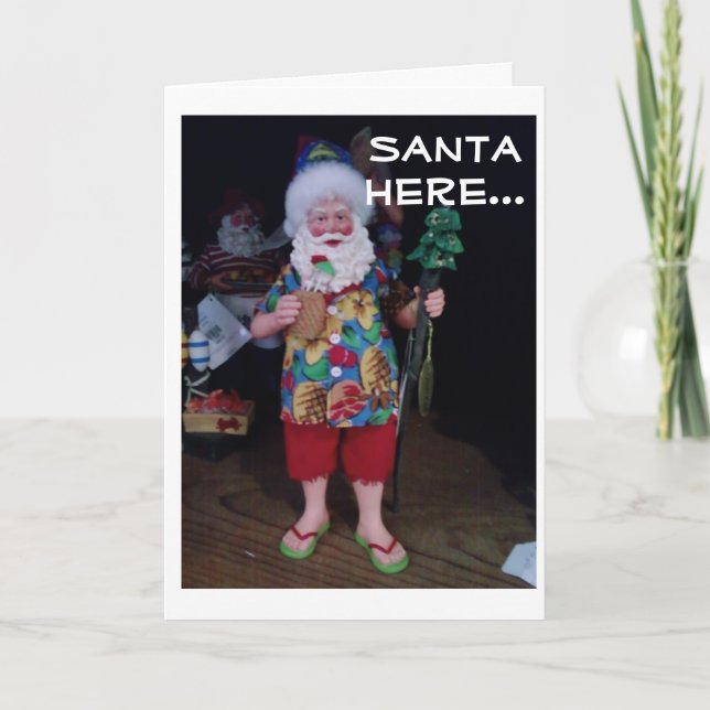 BEACH SANTA ÄR HÄR MED HELGDAG CHEER HELGKORT (Framsida)