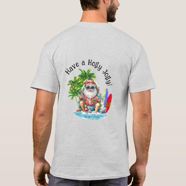 Beach Santa för manar and Women T Shirt (Baksida)
