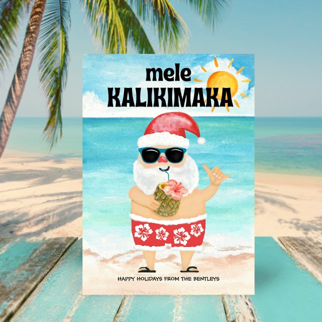Beach Santa Hawaiian Mele Kalikimaka jul Julkort (Skapare uppladdad)