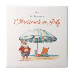 Beach Santa Watercolor jul i juli Party BBQ Kakelplatta