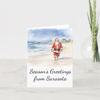 Beach Santa Watercolor-julkort Helgkort