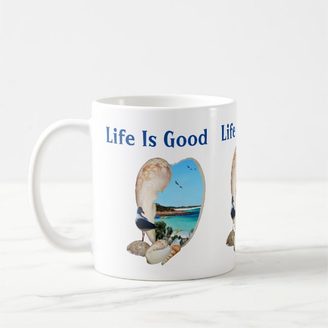 Beach-scen i en Snäcka av båge. Kaffemugg (Vänster)
