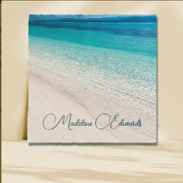 Beach Scene Blue Modern Coastal Fyrkantigt Visitkort