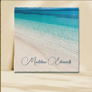 Beach Scene Blue Modern Coastal Fyrkantigt Visitkort