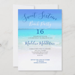 Beach Scene Blue Sweet sixteen Photo Birthday Inbjudningar