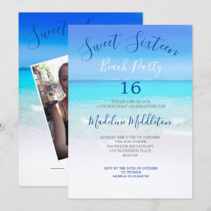 Beach Scene Blue Sweet sixteen Photo Birthday Inbjudningar