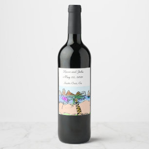 Beach Scene Bröllop Vin etikett