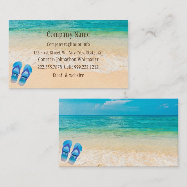Beach Scene Flip Flop Roligt Summer Vacation Art B Visitkort (Fram/baksida)