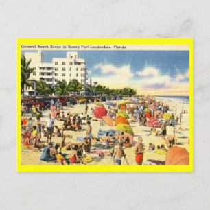 Beach Scene, Fort Lauderdale, Florida Vintage Vykort