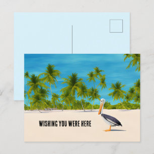Beach Scene Handflatan Träd Pelican Ocean View-vyk Vykort
