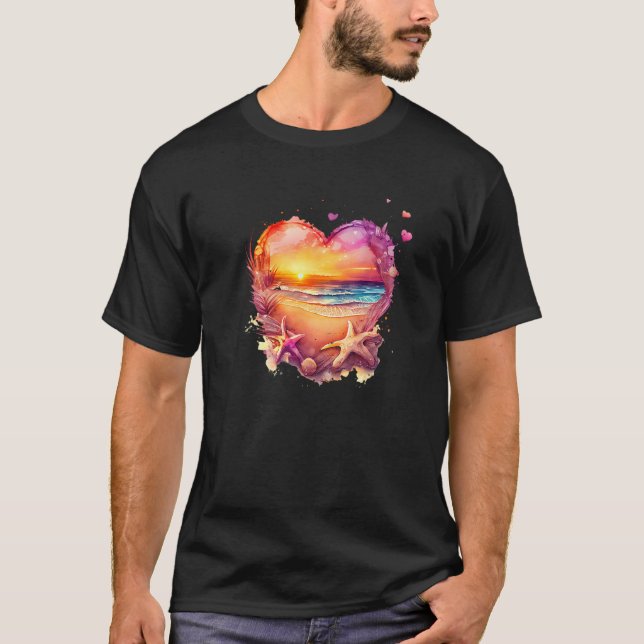 Beach Scene Heart, Beach Lovers, Beach Heart Art G T Shirt (Framsida)
