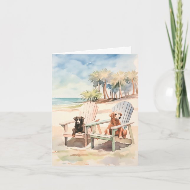Beach Scene Hundar i Adirondack Chairs Pastels Helgkort (Framsida)