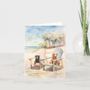 Beach Scene Hundar i Adirondack Chairs Pastels Helgkort