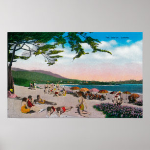 Beach Scene i Carmel, Kalifornien Poster